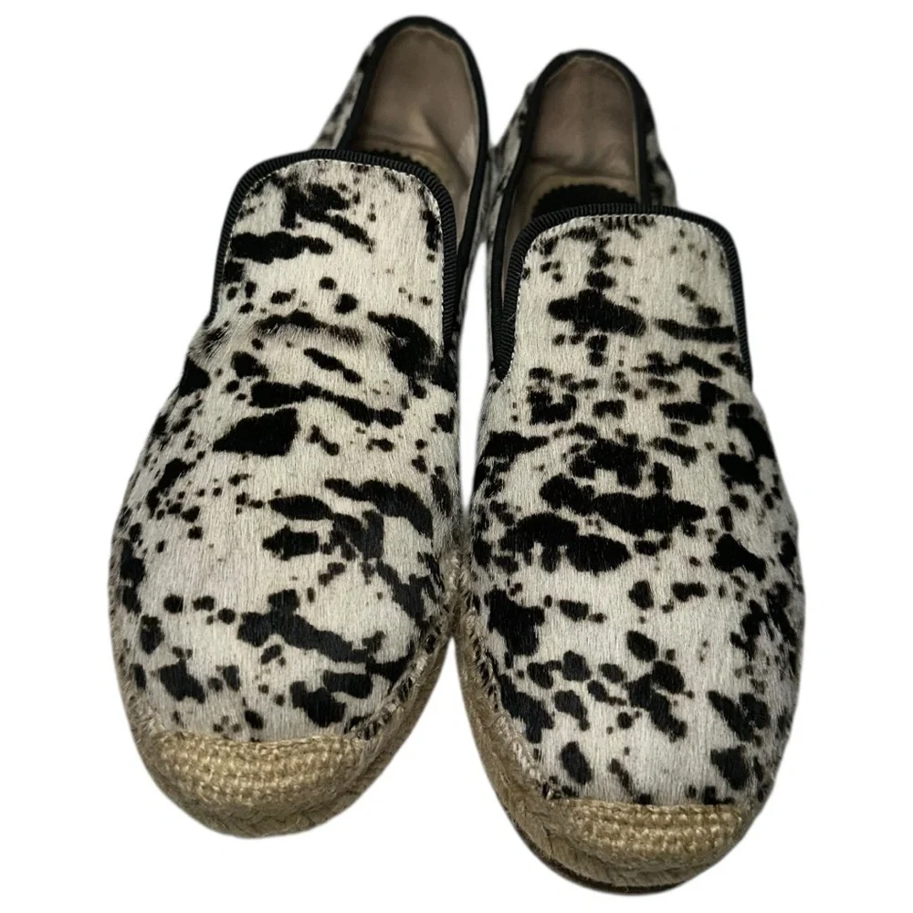 Elyse Walker 38 Black White Calf Hair Animal Print Leather Espadrilles Loafers